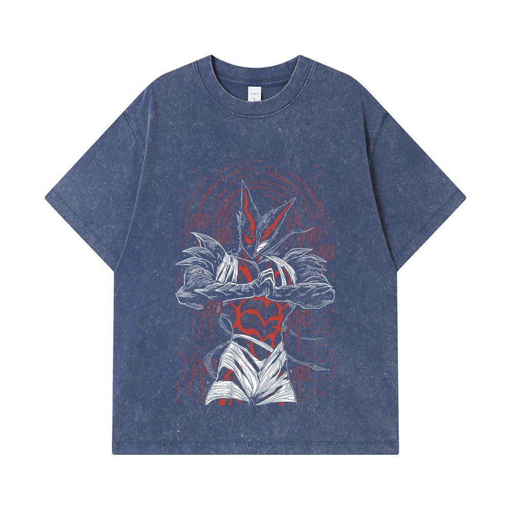 275 GSM Washed T-shirts 100% Cotton One Punch Man V3 Garou Print Unisex Heavy Cotton T Shirt