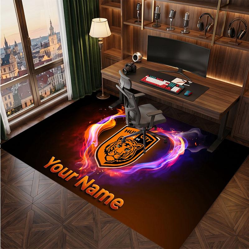 Hull City Custom Crystal Velvet Rug, Personalized Name Text Print, Football Logo Soft Non‑Slip Floor Mat Home Decor Gift