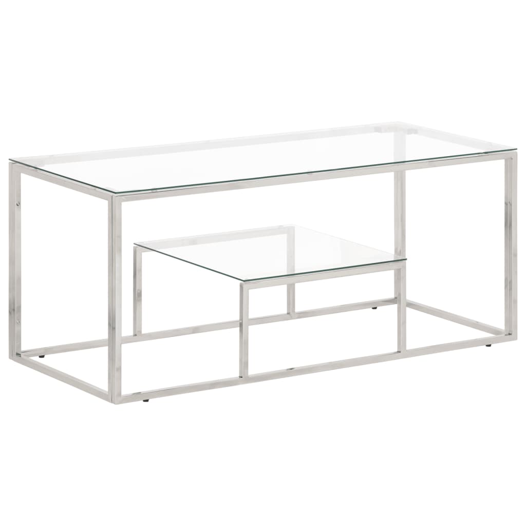Coffee Table, Silver, Stainless Steel and Tempered Glass