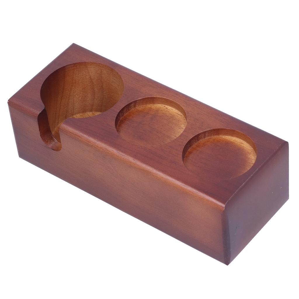 3‑Slots Wood Coffee Tamper Holder Portafilter Storage Stand Tamping Station Coffee Color