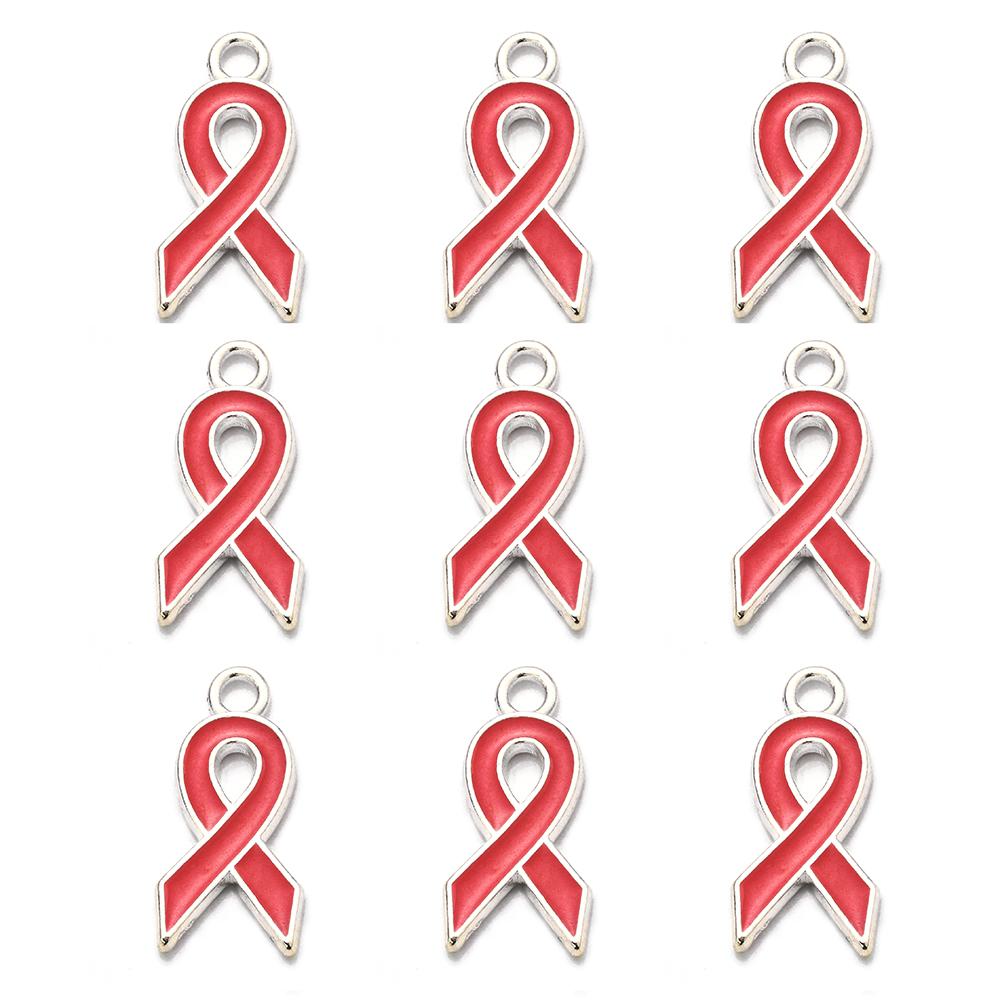 10pcs Alloy Ribbon Charms Breast Cancer Awareness Pendants Enamel Charms For Jewelry Making DIY Necklace Bracelet Accessories