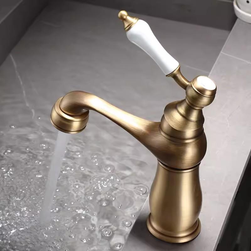 European Gold Basin Faucet Chrome Hot and Cold Mixers Antique Wash Basin Faucet Taps Ceramic handle Basin Faucets