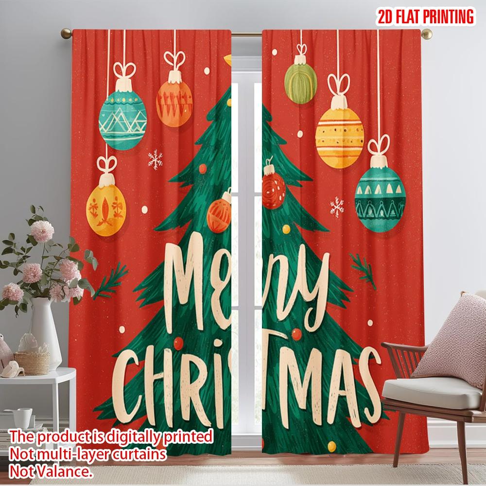 

2pcs,2D plane printing Popular Curtain Panels Preety Christmas Tree Versatile Polyester Fabric (without rod) All Seasons for 52.50×116.00 CM 2pcs