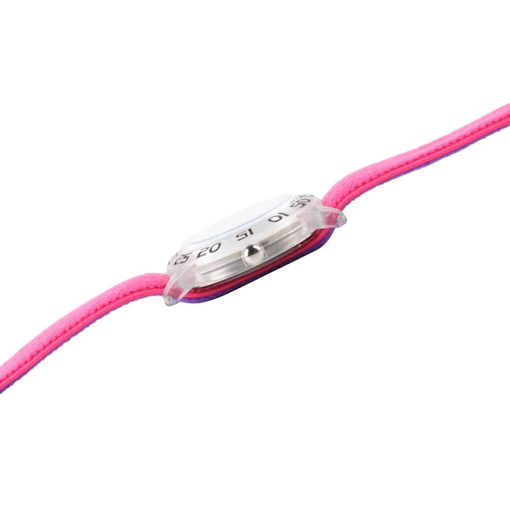 Disney Minnie Mouse Kids Bezel Stainless Steel Time Teacher Analog Nylon Strap DK Pink Dark Classic Watch, Clear, Purple. ,