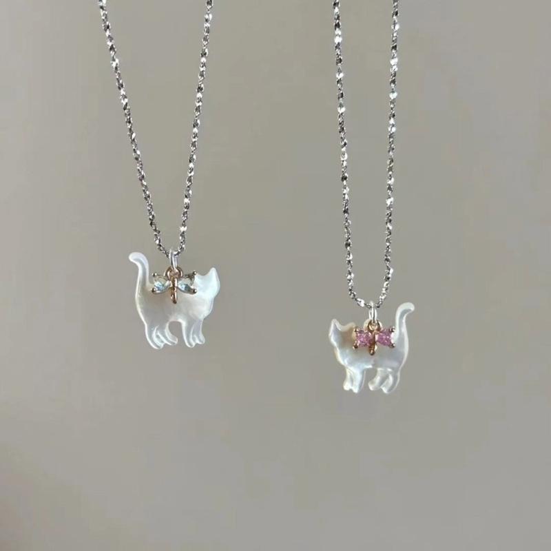 Zircon Bow Cat Pendant Necklace Adjustable Length Clavicle Chains Fashionable Animal Collarbone Chain Jewelry for Women