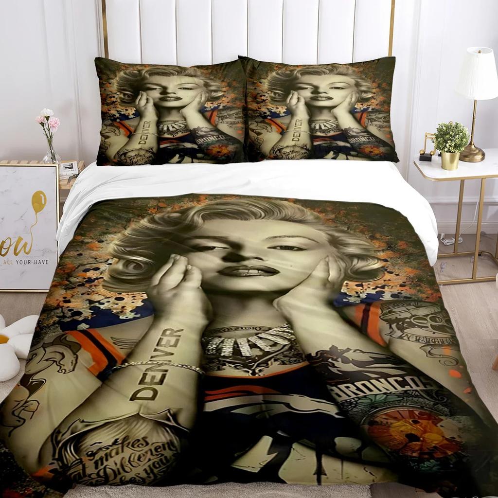 Marilyn Monroe Duvet Cover Soft Bedding Set with Pillowcases for Teens Single Double Queen King Size