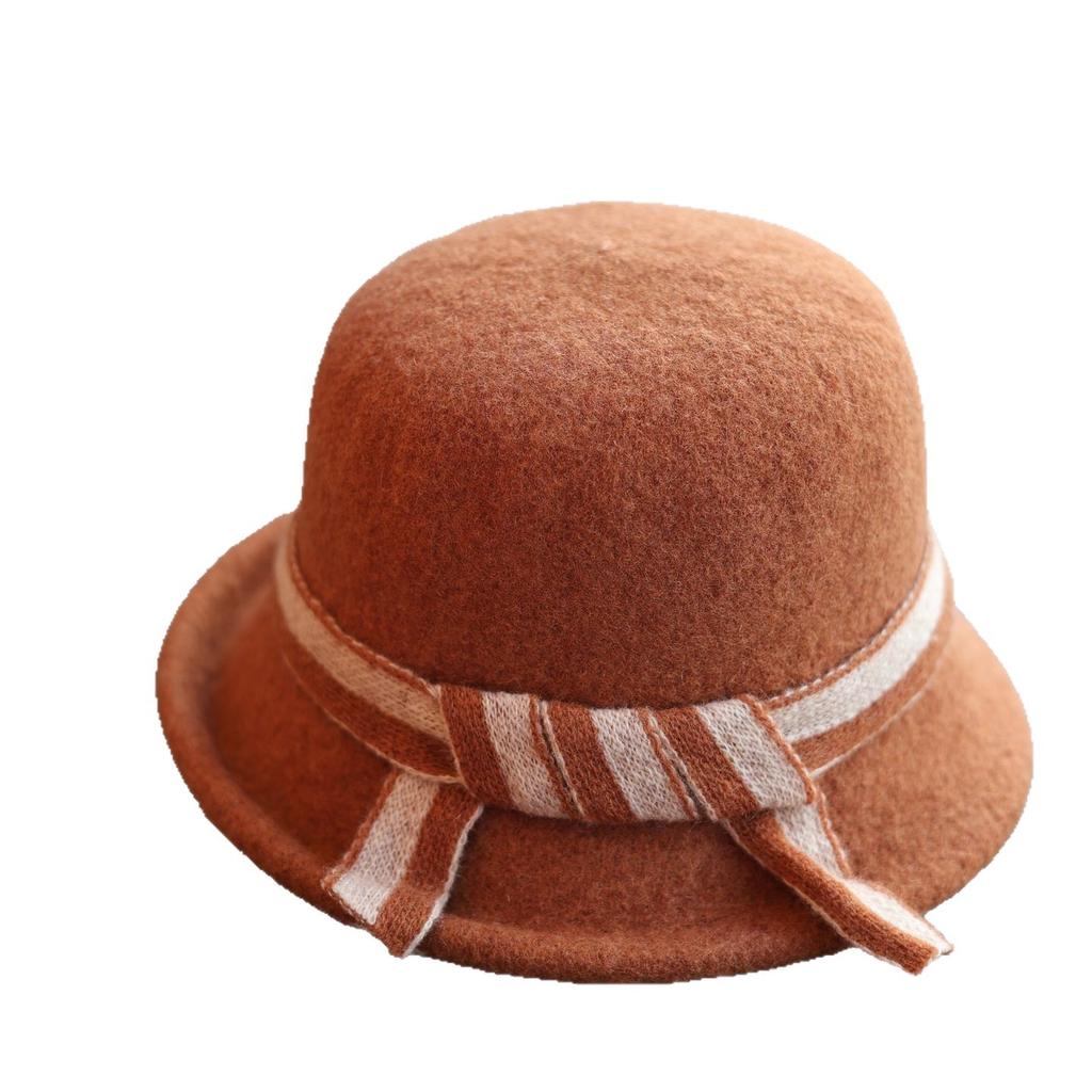 Autumn And Winter Woven 100% Wool Women'S Fisherman Hat, Japanese Versatile And Western-Style Retro Upturned Edge Top Hat