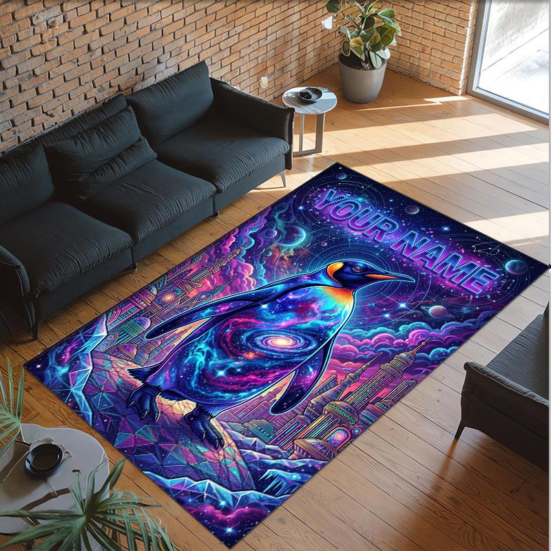 Cosmic Theme Crystal Velvet Floor Rug Personalized Custom Name Text Warm Carpet Home Decoration