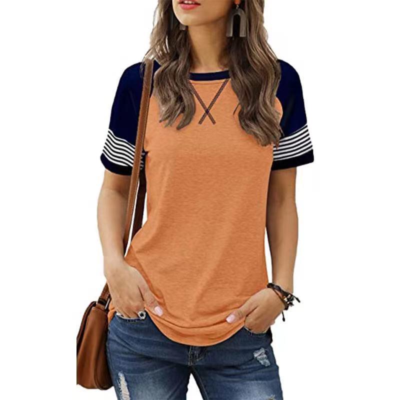 Neues Damen Gradient Kurzarm Spleiß T-Shirt