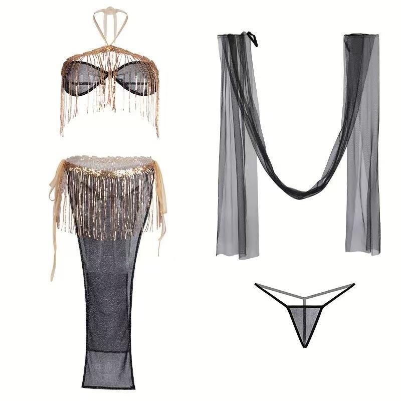 Antike Lingerie weiblich sexy Retro exotische Tänzerin Fransen Pailletten geschlitzt Schnürung Rock pure Lust Versuchung Transparenz