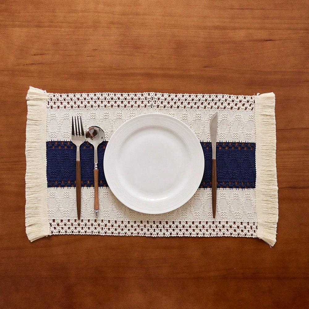 1/4/6pcs Farmhouse - Style Rectangular Placemats, Woven Tassel Table Mats. Ideal for Decorating Dining and Kitchen Tables,