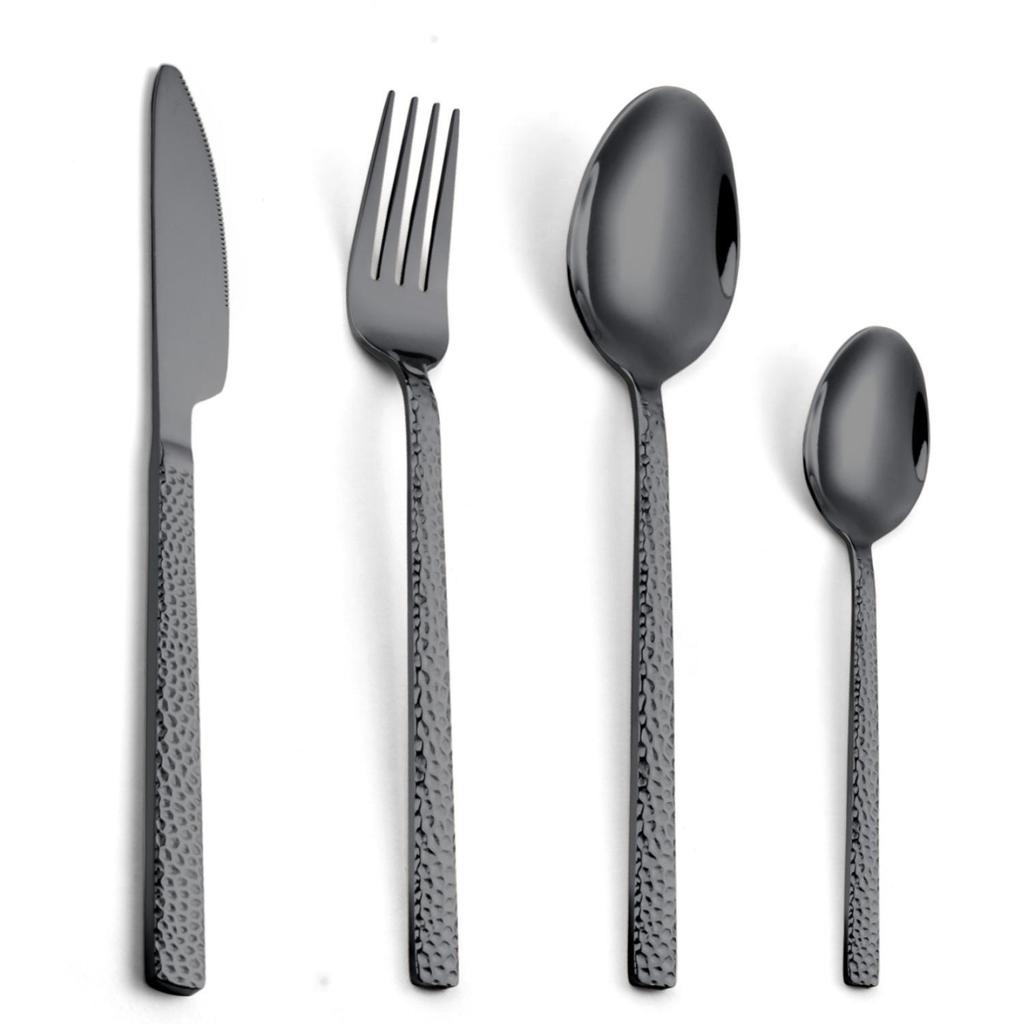 Cross Hammered Stainless Steel Cutlery Set - Luxury Knife, Fork, Spoon & Dessert Spoon