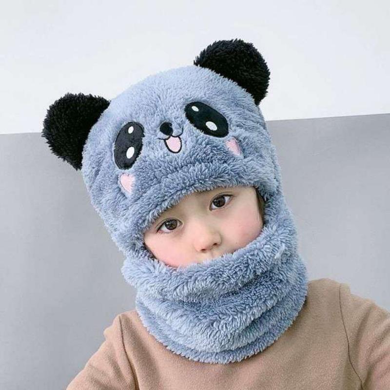 New Autumn and Winter Cute Children Cartoon Scarf Hat Two-piece Double Fleece Warmth Boy Girl Child Adult Parent-child Baby Hat