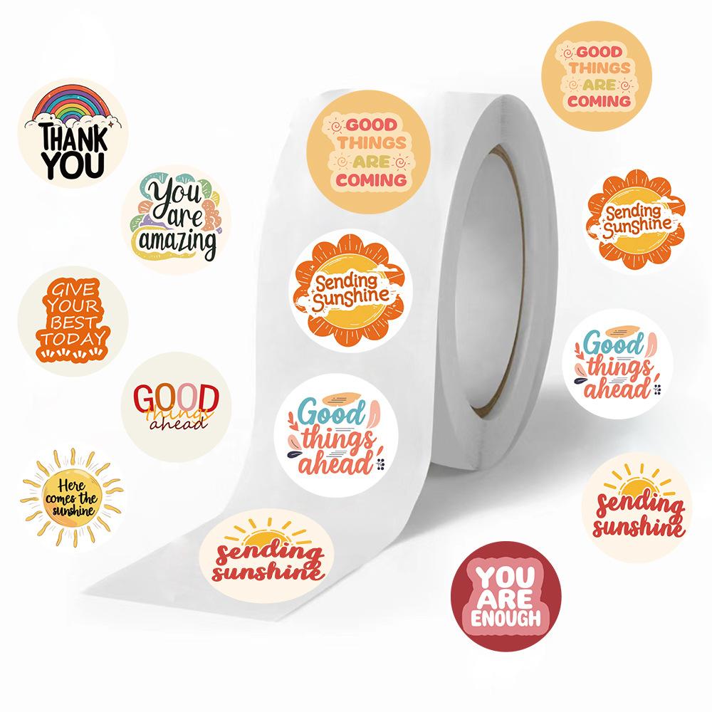 500 Sheets/roll Roll Stickers Tape Sunny Phrase Stickers Manual Account Material Decorative Envelope Seal Stickers