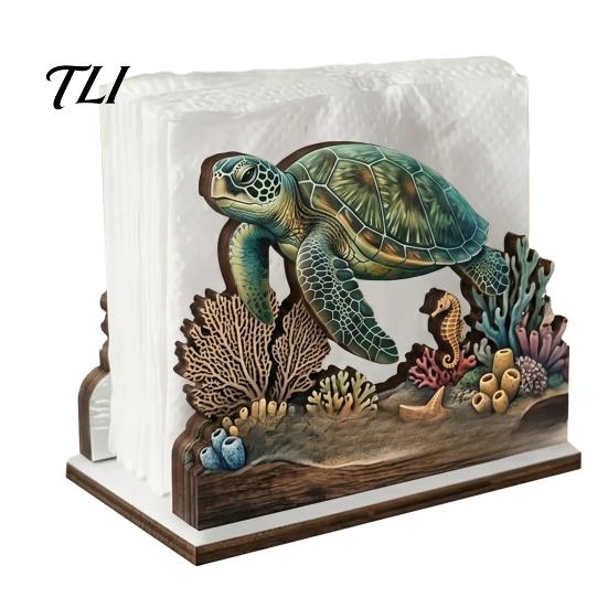 Sturdy Napkin Holder for Home Decor Rustic Wooden Holder, Octopus/Bird/Goose/Turtle/Black Bear/Elephant Pattern, Compact Tissue Stylish Organizer