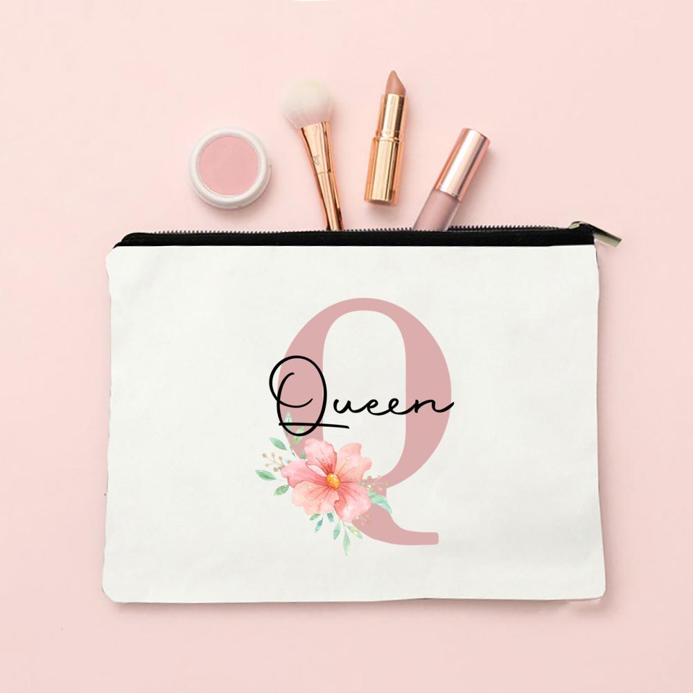 Personalized Name Makeup Bag Letter Wedding Bridesmaid Gift Travel Cosmetic Organizer Canvas Custom Bag Ladies Pencil Case Purse
