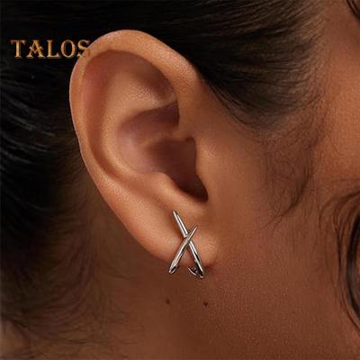 1 Pair Women Earrings Geometric Cross Alloy Hollow Out Anti-slip Smooth Stud Earrings Daily Ear Jewelry for Commuting Party Club