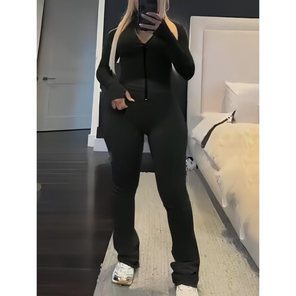 Women's Slim Fit Tracksuit Long Sleeve Zip Front Cardigan High Waist Flared Leg Pants Matching Two Piece Outfit