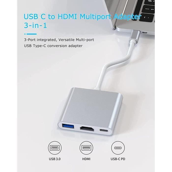 Adaptateur multiport USB C vers HDMI, convertisseur USB de type C vers HDMI 4K, port hub USB 3.0 PD à charge rapide adaptateu[O1136]