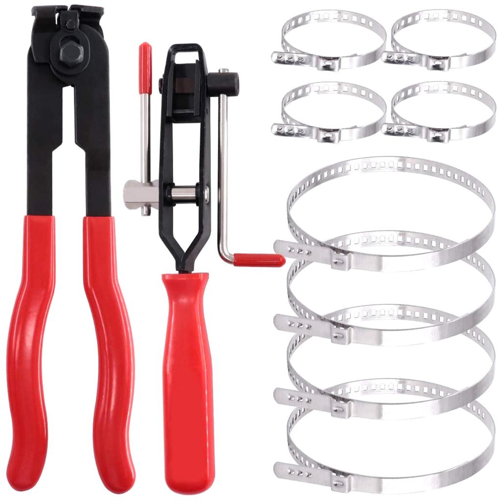10pcs Stainless Steel Clamp Hose Clamp Crimping Tool Set with 8 Pieces CV Shoe Clamp Automotive Hose Shaft Clamp CV