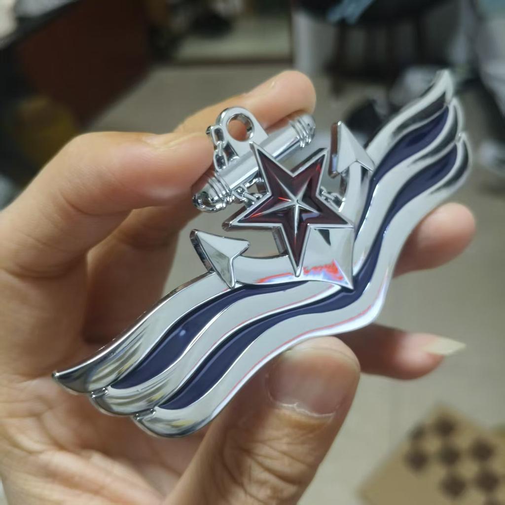 Navy-themed red five-pointed star ship anchor car emblem 3D metallic wing car sticker personalized body decoration badge
