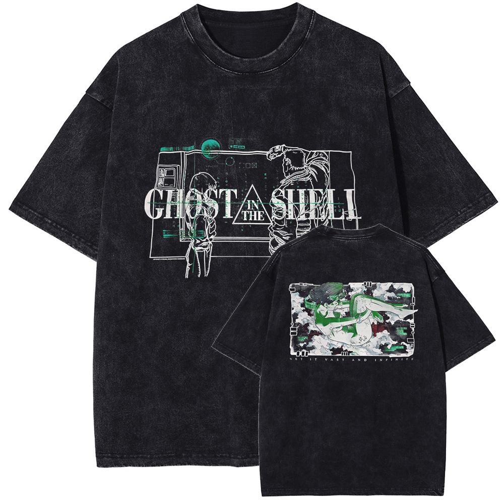 

Ghost in The Shell Manga Print T-shirt for Men Women Clothing Vintage Washed T Shirt Summer Short Sleeve Cotton Tees 3XL