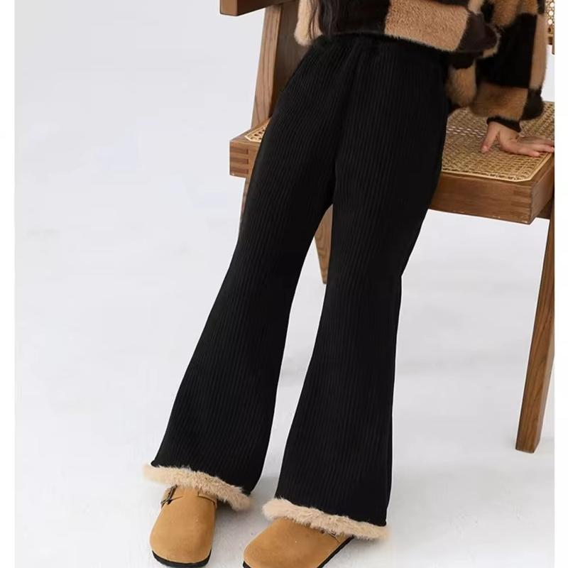 Thick Warm Bell Bottom Pants Winter Girls Fleece Lined Slim Fit Trousers Autumn Kids Fashion Trendy Trousers Children Clothing
