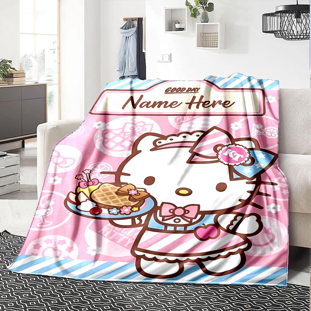 Customizable HelloKitty12 Throw Blanket – Personalized Name, All-Season Cozy Snug Blanket, Machine Washable, Personalized Blanket