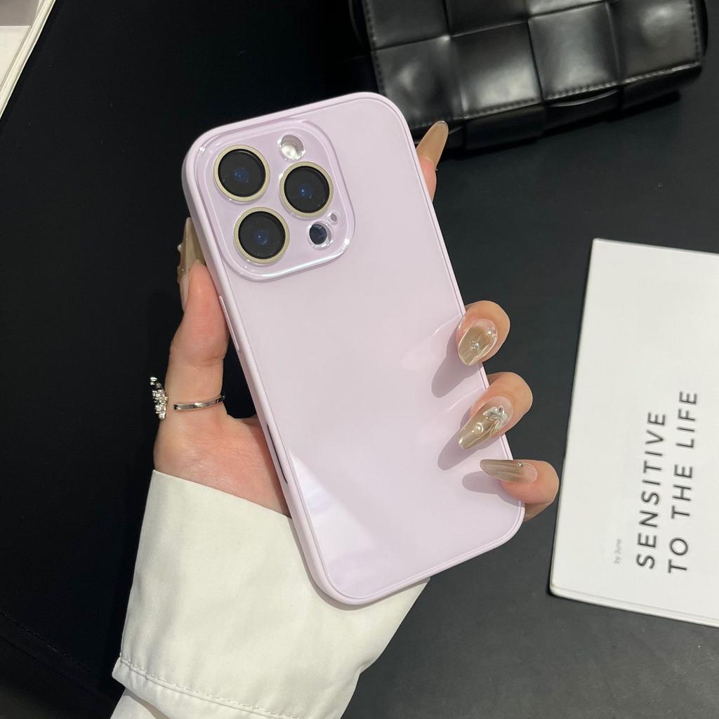 Korean Style High-End Simple Solid Color Glass Case Compatible with iPhone 16 Pro Max Apple 17 Phone Case 14/15