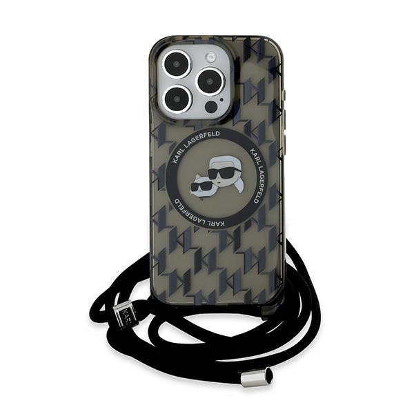 Karl Lagerfeld Klhmp15Lhckcklck Iphone 15 Pro 6.1 Czarny/Black Hardcase Iml Crossbody Monogram Karl & Choupette Head Magsafe