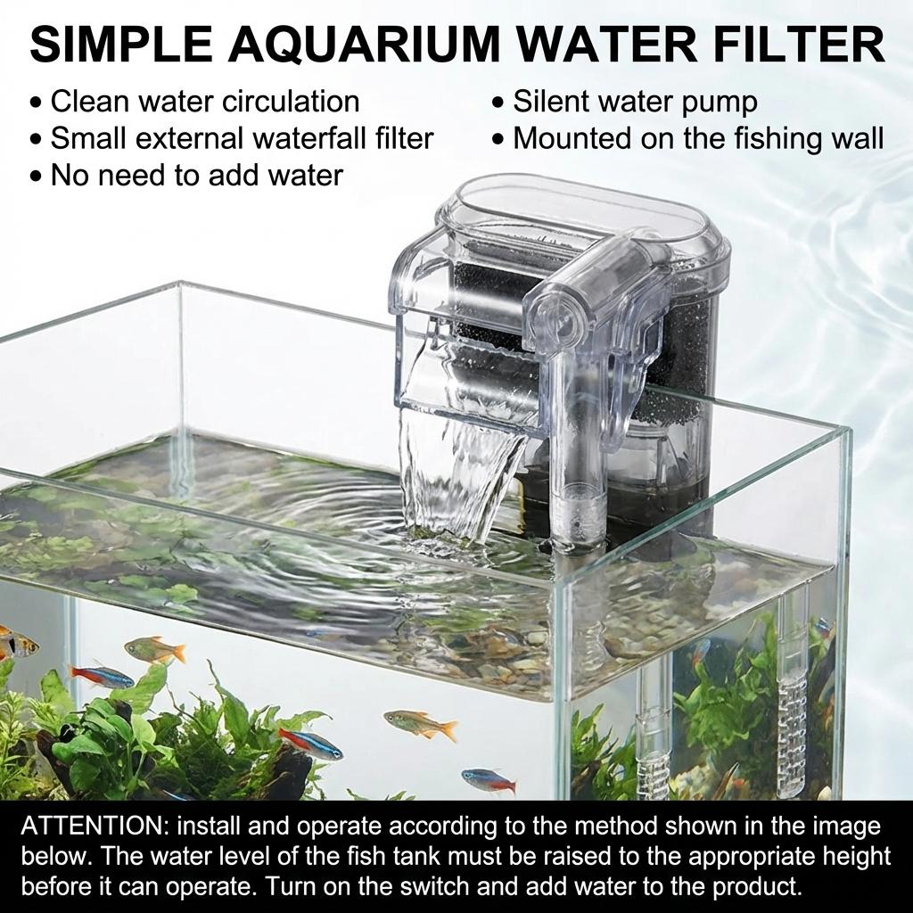 1PC Mini USB Suspended Fish Tank Filter 2.5W 250H/L Suitable for Aquariums under 30cm Portable Water Cleaning System