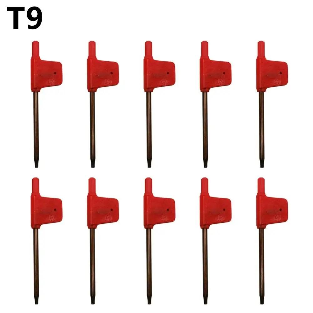 10Pcs Power Tool Torx Screwdriver Wrench Plum Shaped T5 T6 T7 T8 T9 T15 T20 Torx Screw Spanner Red Flag Type Standard T Wrench