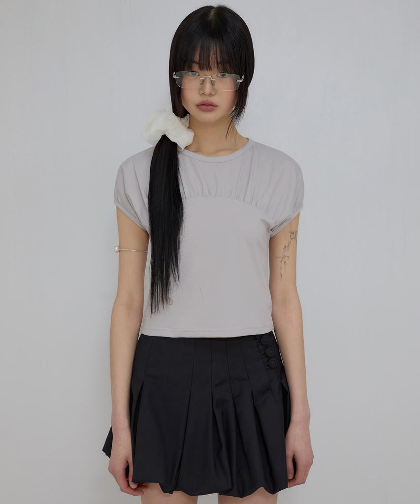 Peulleeoeob Kaya Shirred T-Shirt (Fl-158_Gray)