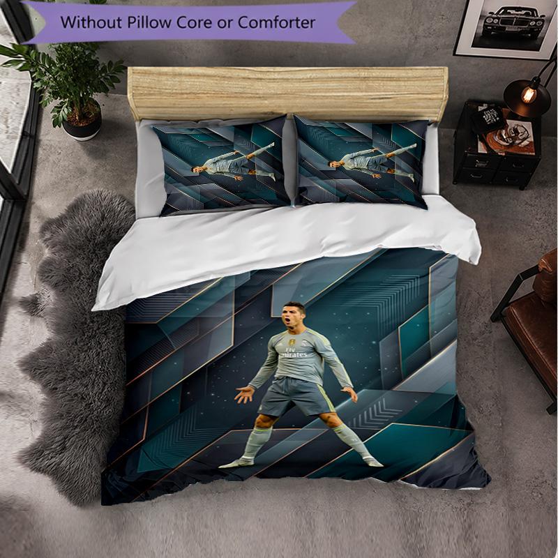 Set Lenzuola 3 Pezzi con Fantasia Cristiano Ronaldo Morbida Microfibra Copripiumino con Federe per Camera da Letto