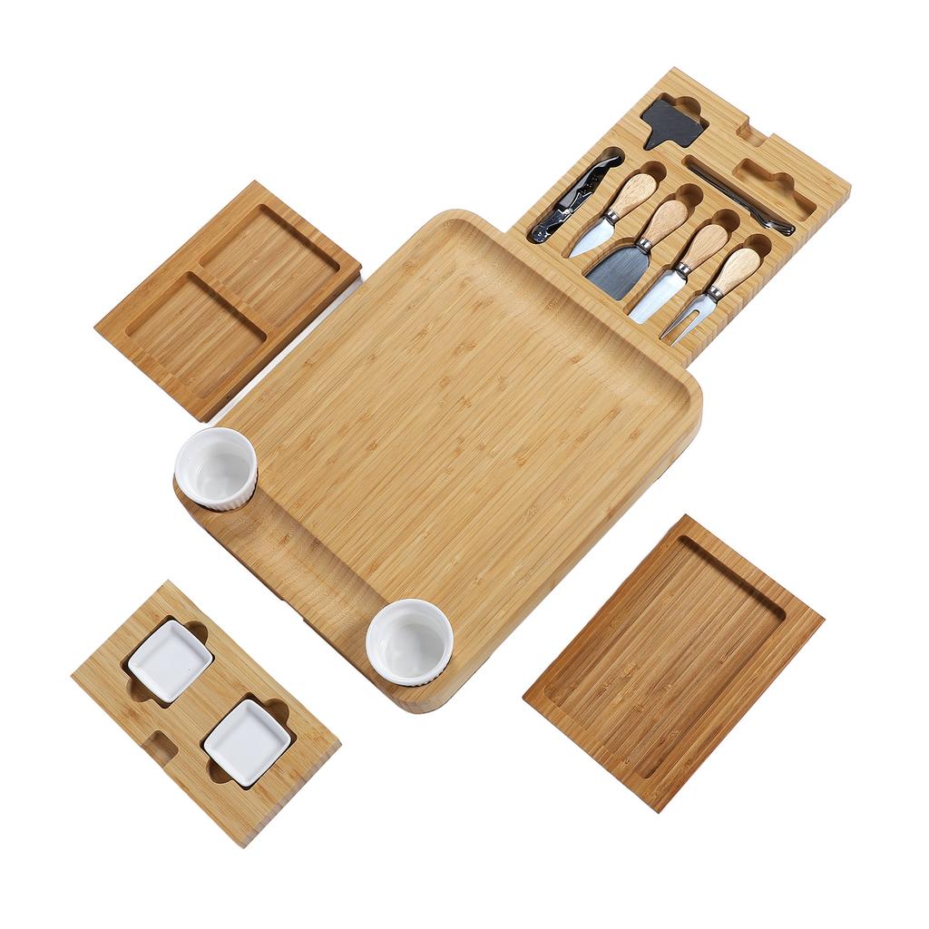 Sada prkénka na uzeniny Bambusoideae Servírovací tác Podnos na sýr se 4 zásuvkami na narozeniny svatbu