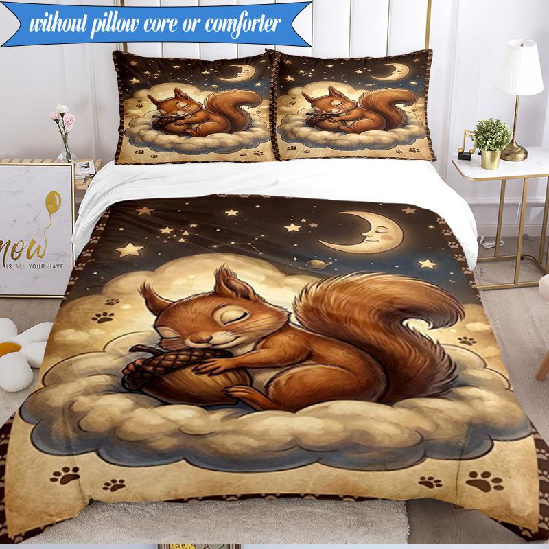 3-teiliges Bettwäsche-Set ' Eichhörnchenträume im Mondlicht', Enthält 1 Bettbezug und 2 Kissenbezüge, Perfekt für Schlafzimmer, Wohnheim, Weihnachtsgeschenk für Fans