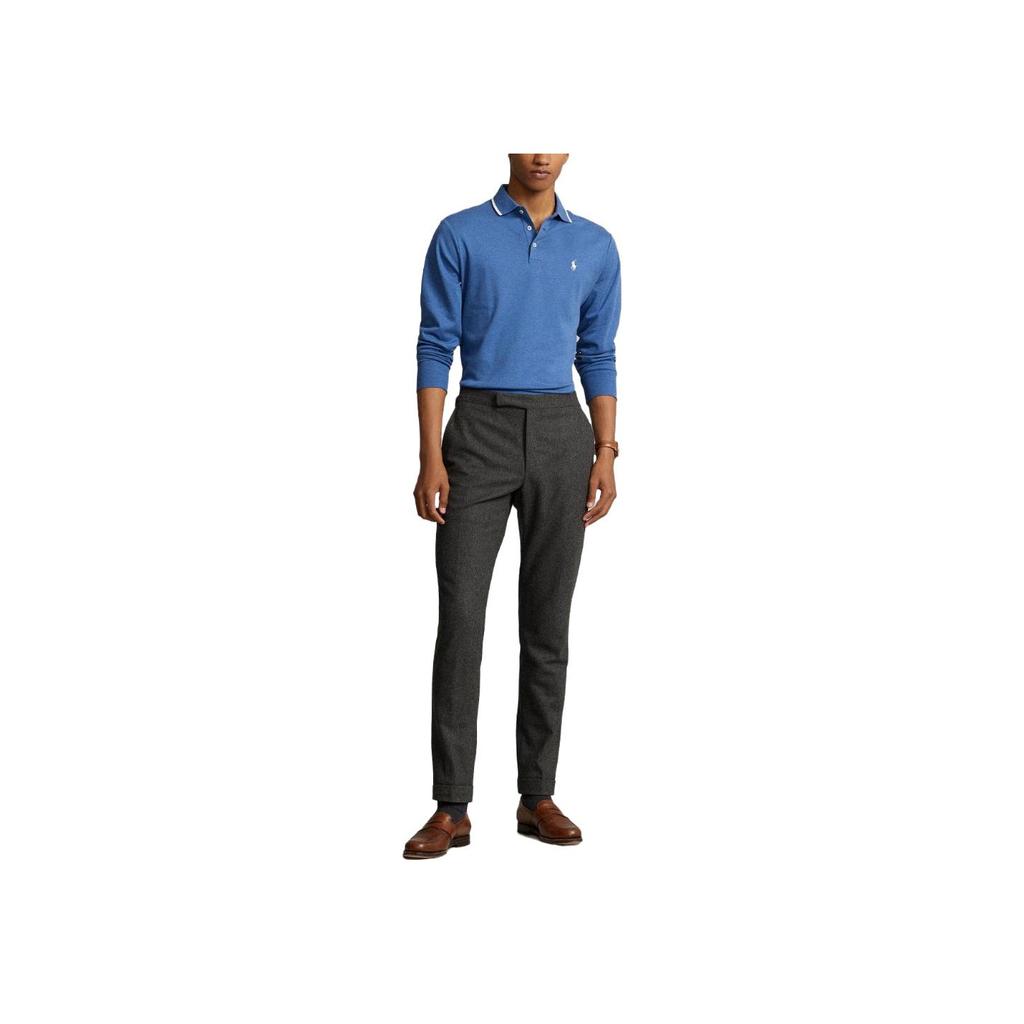 Polo Ralph Lauren Solid Color Logo Embroidered Polo Collar Long Sleeve Polo Shirt Men Tops Blue 710884588-007