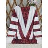 Autumn and winter extension color matching striped printing zipper T-shirt casual long-sleeved top large size women's clothing