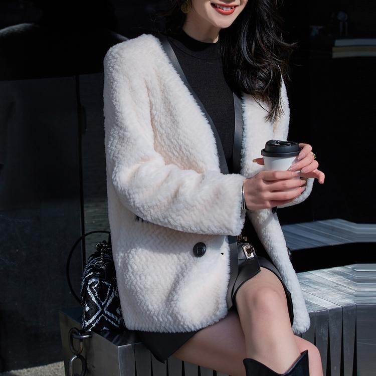 Karl Lagerfeld Elegant Party Light Luxury Striped Trim Double-Breasted Mid-Length Velvet Coat Women Coats 227L1904