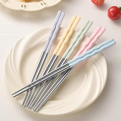 5 Stück Chinesische Essstäbchen aus Edelstahl Weizenstroh Tragbare Reise-Essstäbchen Wiederverwendbare Essstäbchen für Sushi-Essen