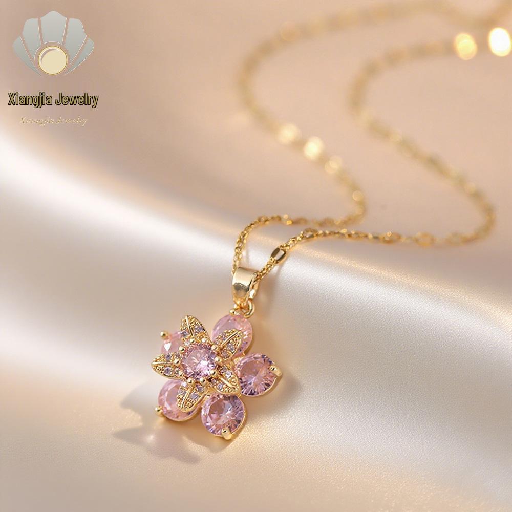 Färgglad Zirkon Roterbar Hängsmycke Halsband för Kvinnor - Mångsidig och Trendig Nyckelbenskedja