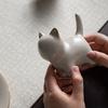 Creative Cat Cream Ru Kiln Ceramic Tea Pet Cute Cat Tea Play Ornaments Can Raise Chinese Art Pen Holder Teapot Lid Stand Tea Set