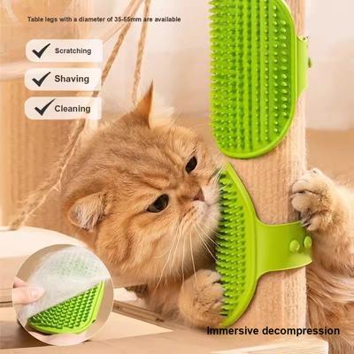 Juguete Rascador para Gatos con Cepillo Masajeador - Esquina de Pared Pata de Mueble Atadura de Silicona Peluquería para Mascotas Juguete para Aliviar el Aburrimiento