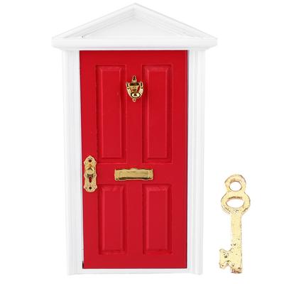 1: 12 Doll House Miniatures Wooden Door Children Funny Toy Gift Decor (Red)
