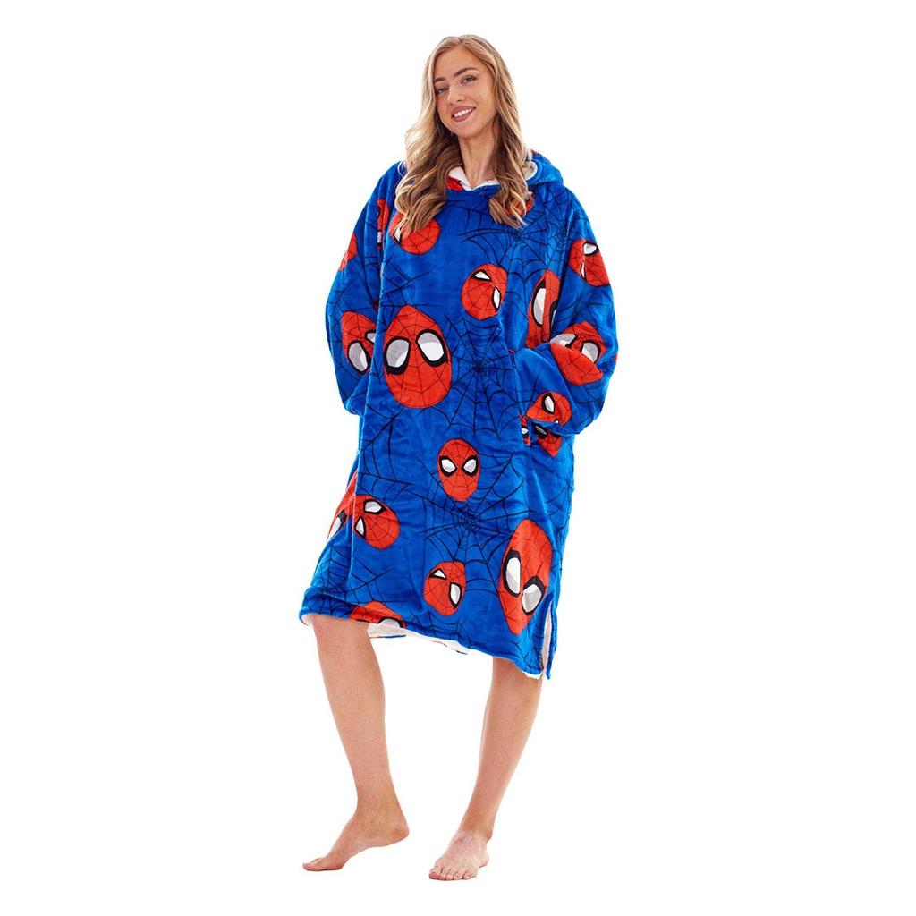 Spider-Man Childrens/Kids Fleece Sherpa Lined Oversized Blanket Hoodie