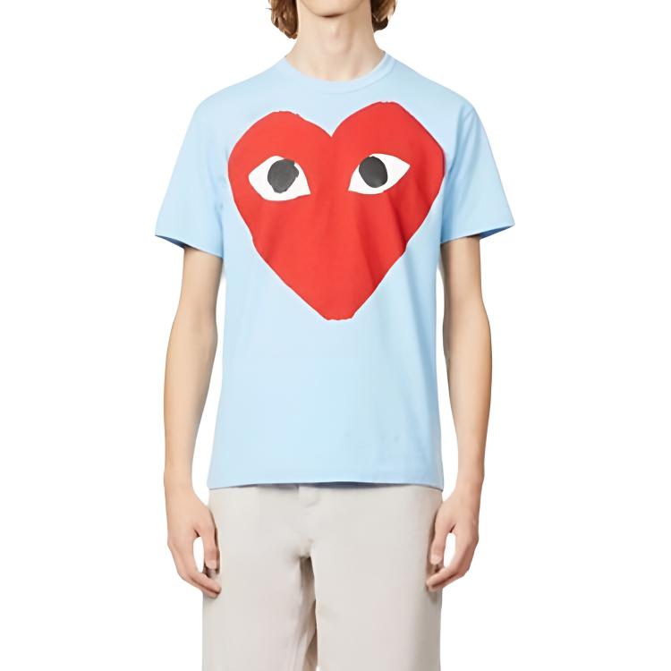 CDG play T-Shirts Unisex Blue Crew Neck Moderate AX-T274-051-1