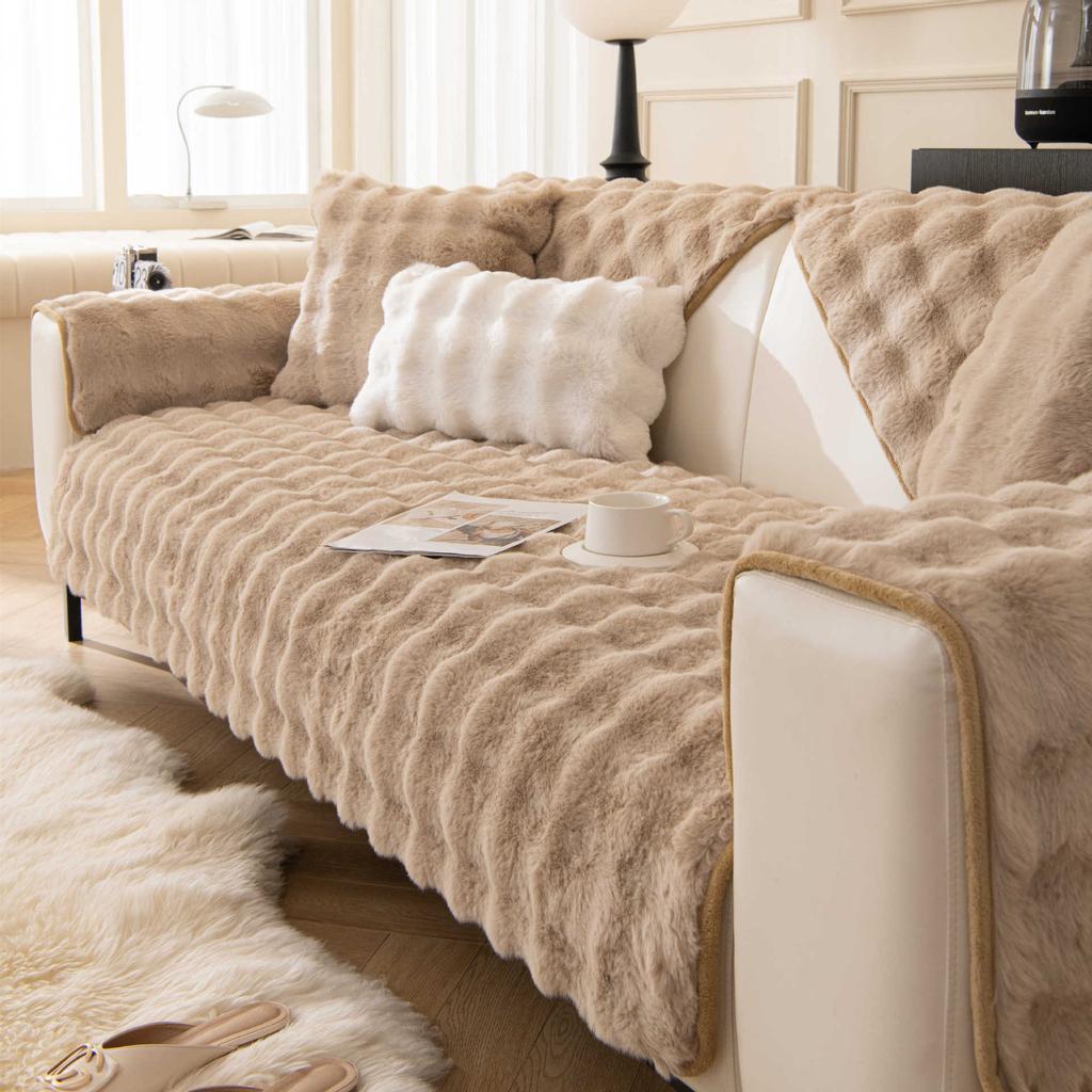 Cat Petting Rabbit Plush Sofa Cushion Winter Thickening Minimalist Warm Non-Slip Sofa Cover Plush Cover Towel