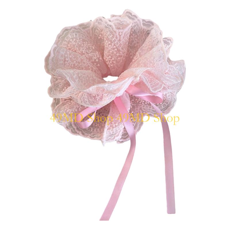 49MD Messy Bun Hair Lace Hair Scrunchies Ponytail Hair Holder Flower Decorations розовый