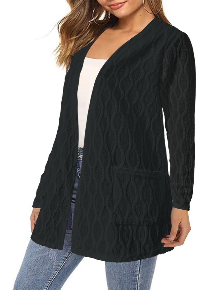 Toamnă și iarnă gol culoare solidă acasă casual temperament navetă tricotat mânecă lungă cardigan jachetă îmbrăcăminte pentru femei