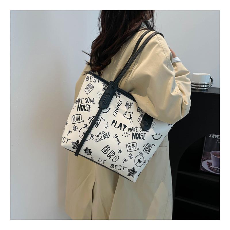 Cute Cartoon Print Shoulder Bag Fashionable Large Capacity Underarm Tote Purse